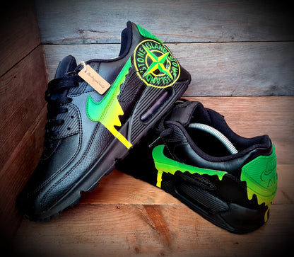 Custom Painted Air Max 90/Sneakers/Shoes/Kicks/Premium/Personalised/S Island (Green/Yellow/Black)
