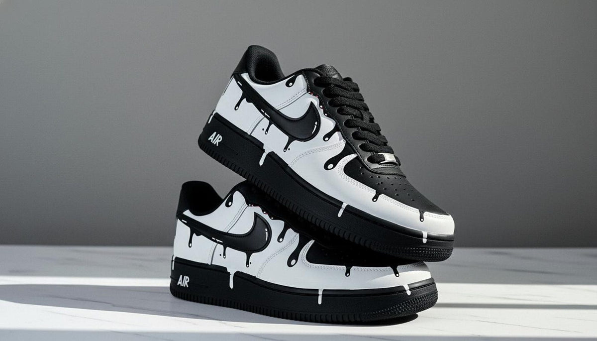 Black Paint Custom Air Force 1 | Hand-Painted Shoes l Father's Day Gift | Birthday Gift for Him | Unique Art Shoes