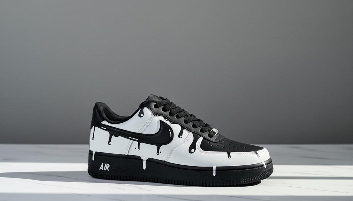 Black Paint Custom Air Force 1 | Hand-Painted Shoes l Father's Day Gift | Birthday Gift for Him | Unique Art Shoes