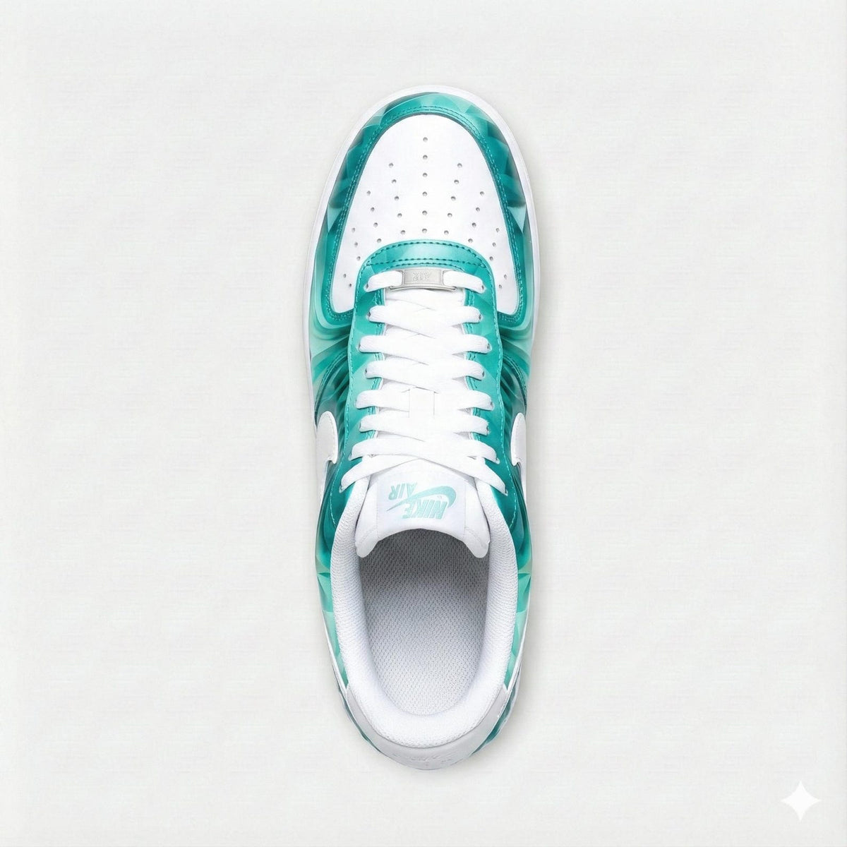 Custom Hand-Painted Nike Air Force 1 Shoes | Teal Geometric Waves | 3D Textured AF1 Sneakers | Futuristic Streetwear