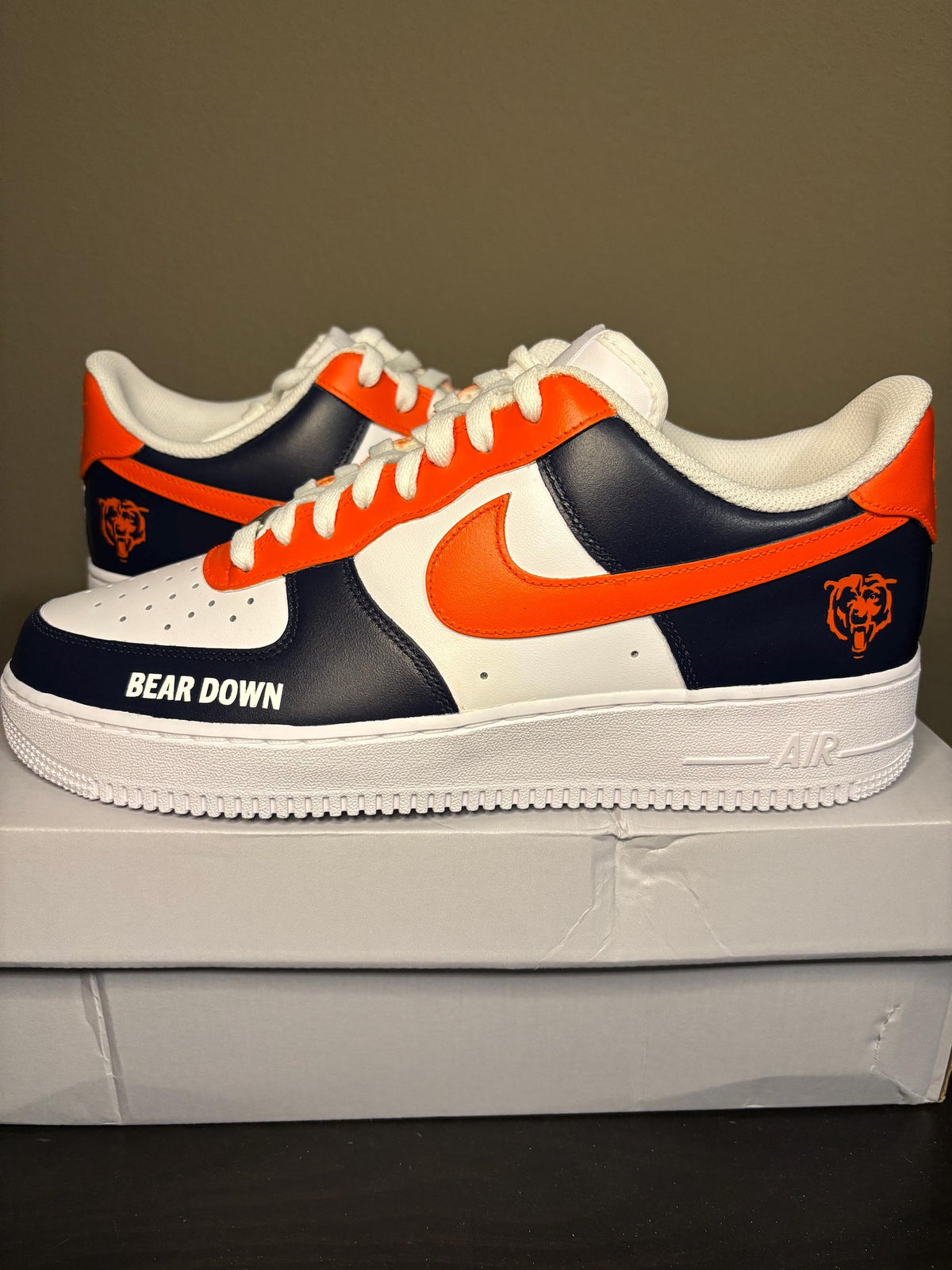 Custom Nike Air Force 1 Chicago Bears “Bear Down” Shoes Orange Navy