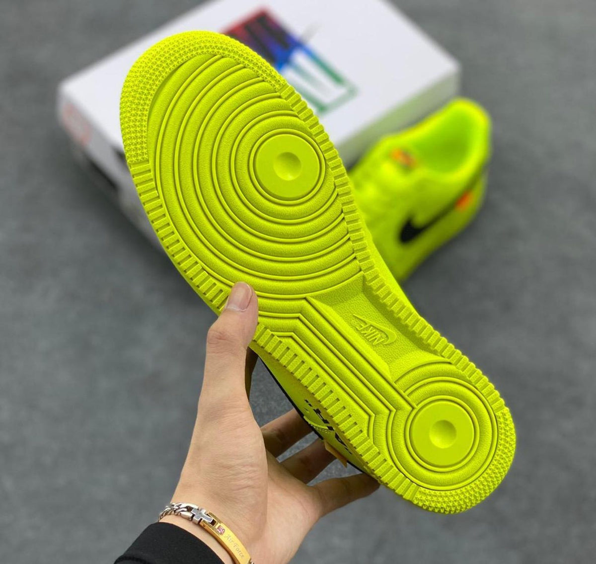 Custom neon green Air Force 1 sneakers, handmade