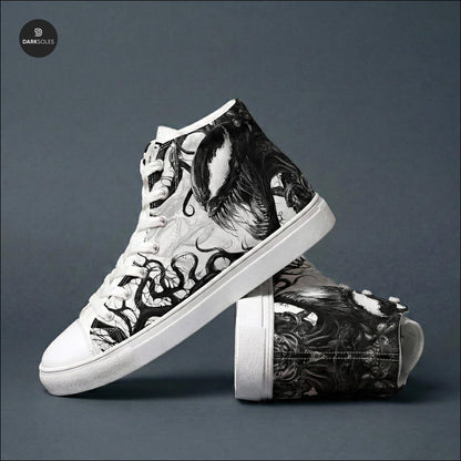 Men's Custom Symbiote High Top Sneakers | Black and White Alien Canvas Shoes | Anime Style Streetwear | Goth Edgy Men’s Footwear