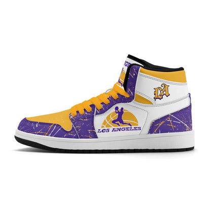 Los Angeles Basketball Team Sneakers for Men & Women Team Themed Basketball Sport Shoes Custom Sneakers LA Purple Gold Sneakers Gifts Unisex