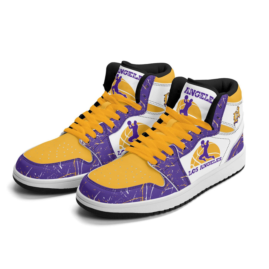 Los Angeles Basketball Team Sneakers for Men & Women Team Themed Basketball Sport Shoes Custom Sneakers LA Purple Gold S
