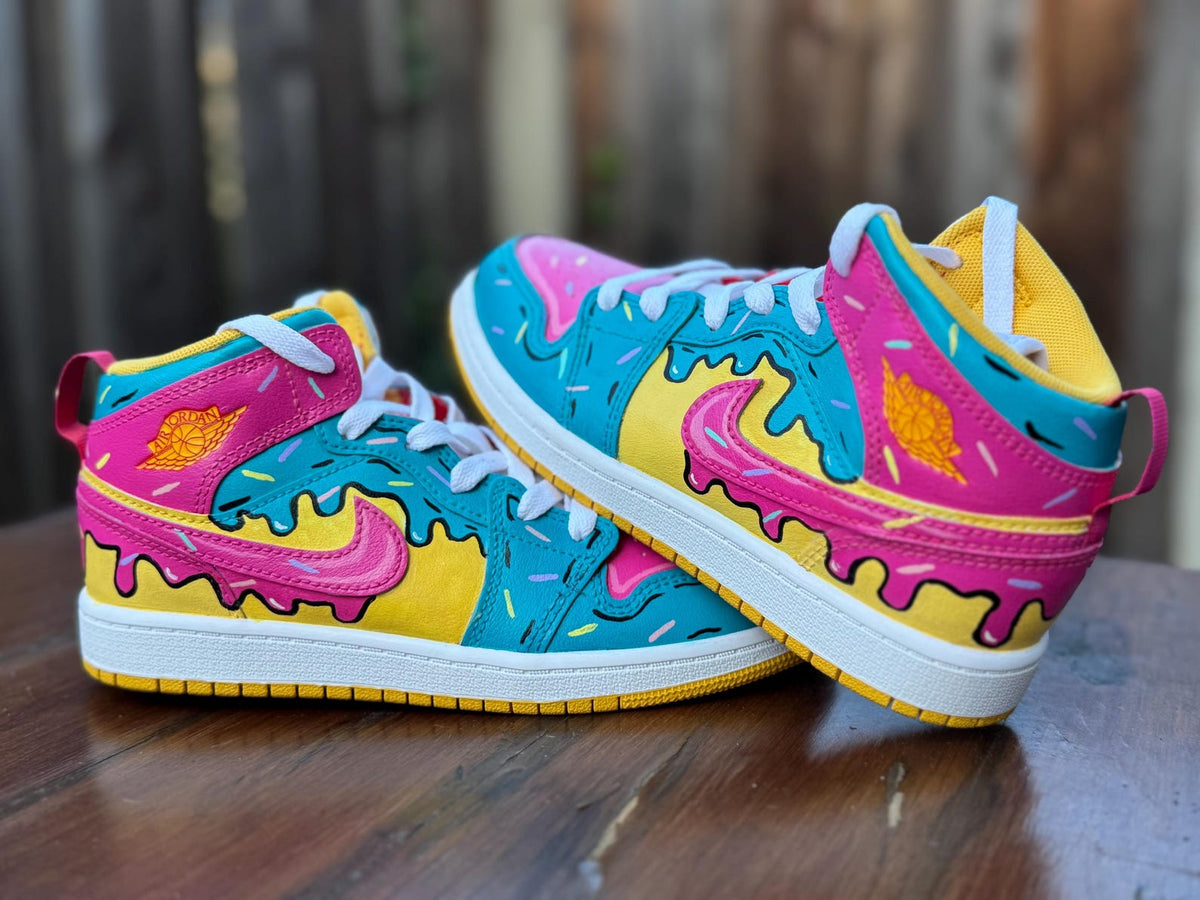 Custom Painted Jordan 1 Cleats: Personalized Ice Cream Drip Design and more