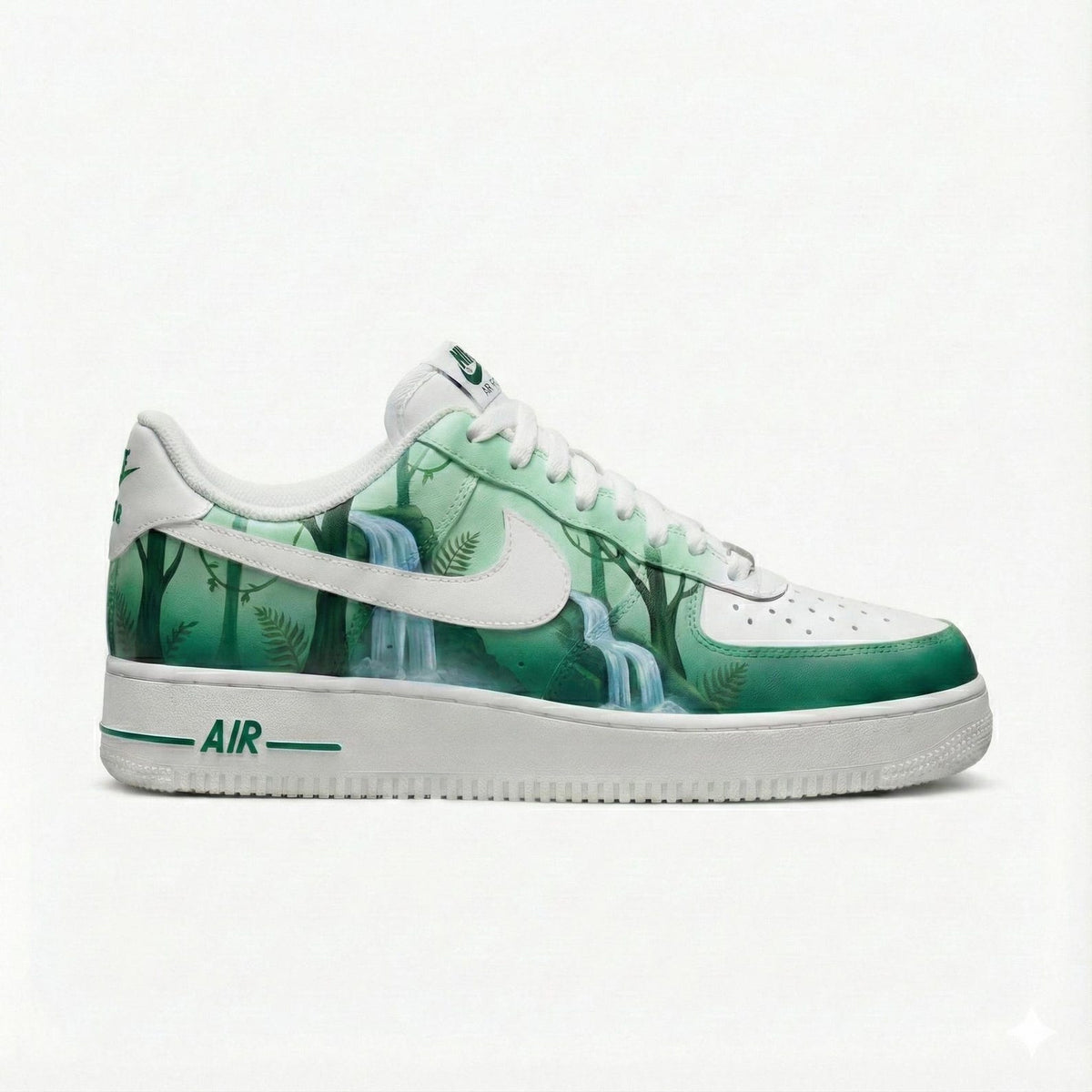 Custom Nike Air Force 1 Shoes | Rainforest Waterfall Green | Rainforest Sneakers AF1