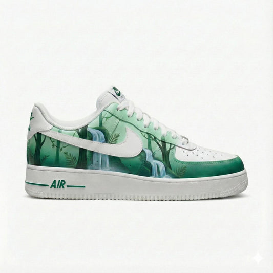 Custom Nike Air Force 1 Shoes | Rainforest Waterfall Green | Rainforest Sneakers AF1