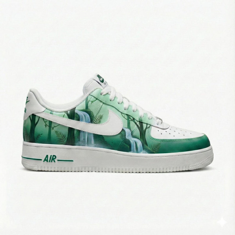 Custom Nike Air Force 1 Shoes | Rainforest Waterfall Green | Rainforest Sneakers AF1