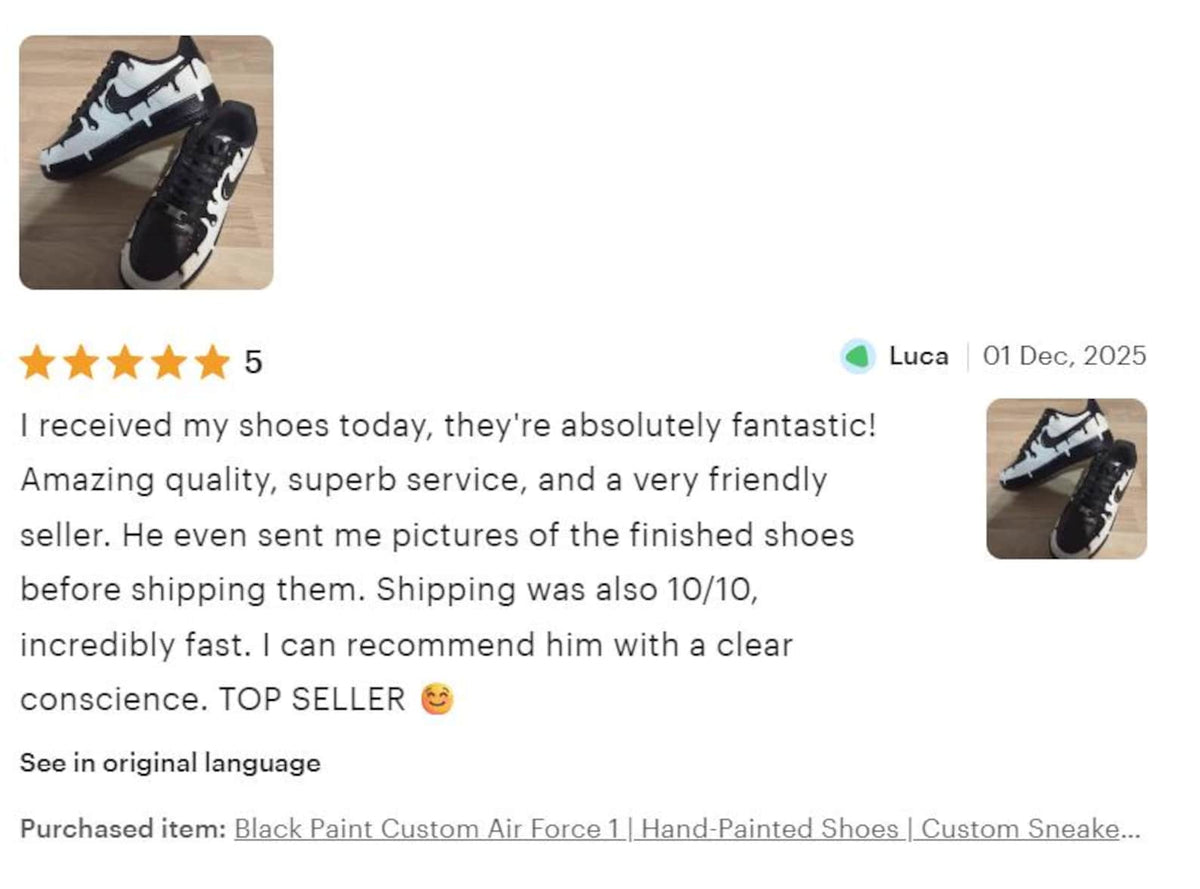 Black Paint Custom Air Force 1 | Hand-Painted Shoes l Father's Day Gift | Birthday Gift for Him | Unique Art Shoes