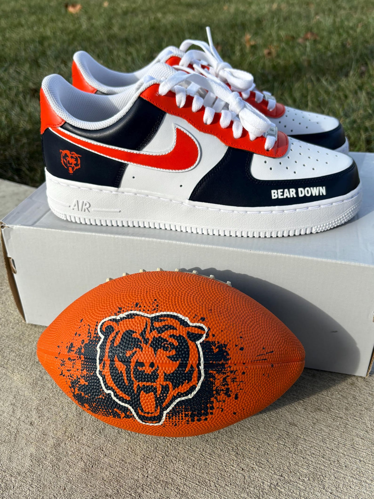 Custom Nike Air Force 1 Chicago Bears “Bear Down” Shoes Orange Navy