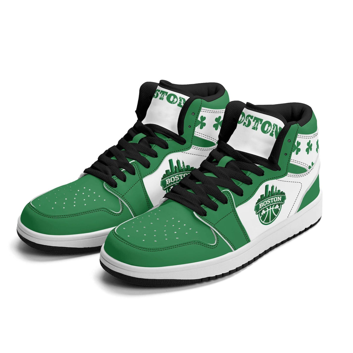 Boston Basketball Team Sneakers for Men & Women Leprechaun Team Themed Basketball Sport Shoes Irish Green White Custom Sneakers Gifts Unisex