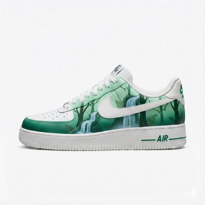 Custom Nike Air Force 1 Shoes | Rainforest Waterfall Green | Rainforest Sneakers AF1