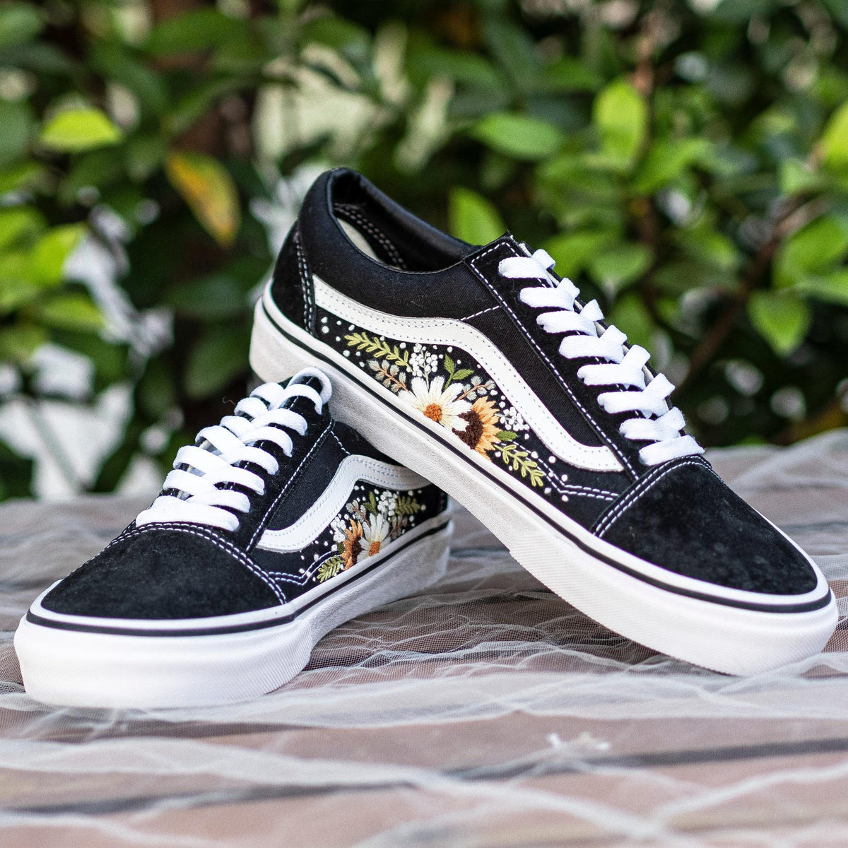 Custom Embroidered Vans: White Floral Sneakers, Gift for Her