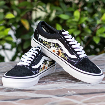 Custom Embroidered Vans: White Floral Sneakers, Gift for Her