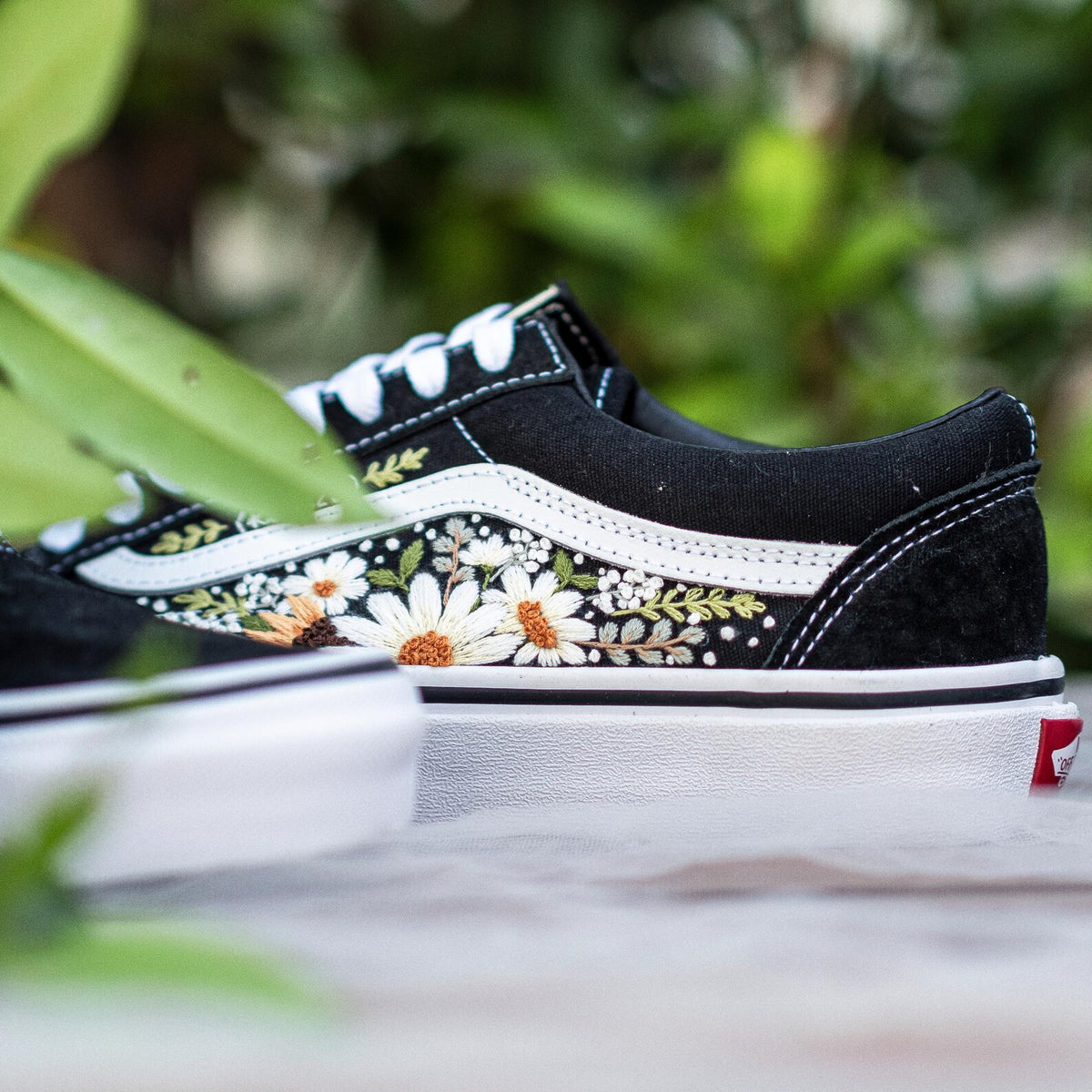 Custom Embroidered Vans: White Floral Sneakers, Gift for Her