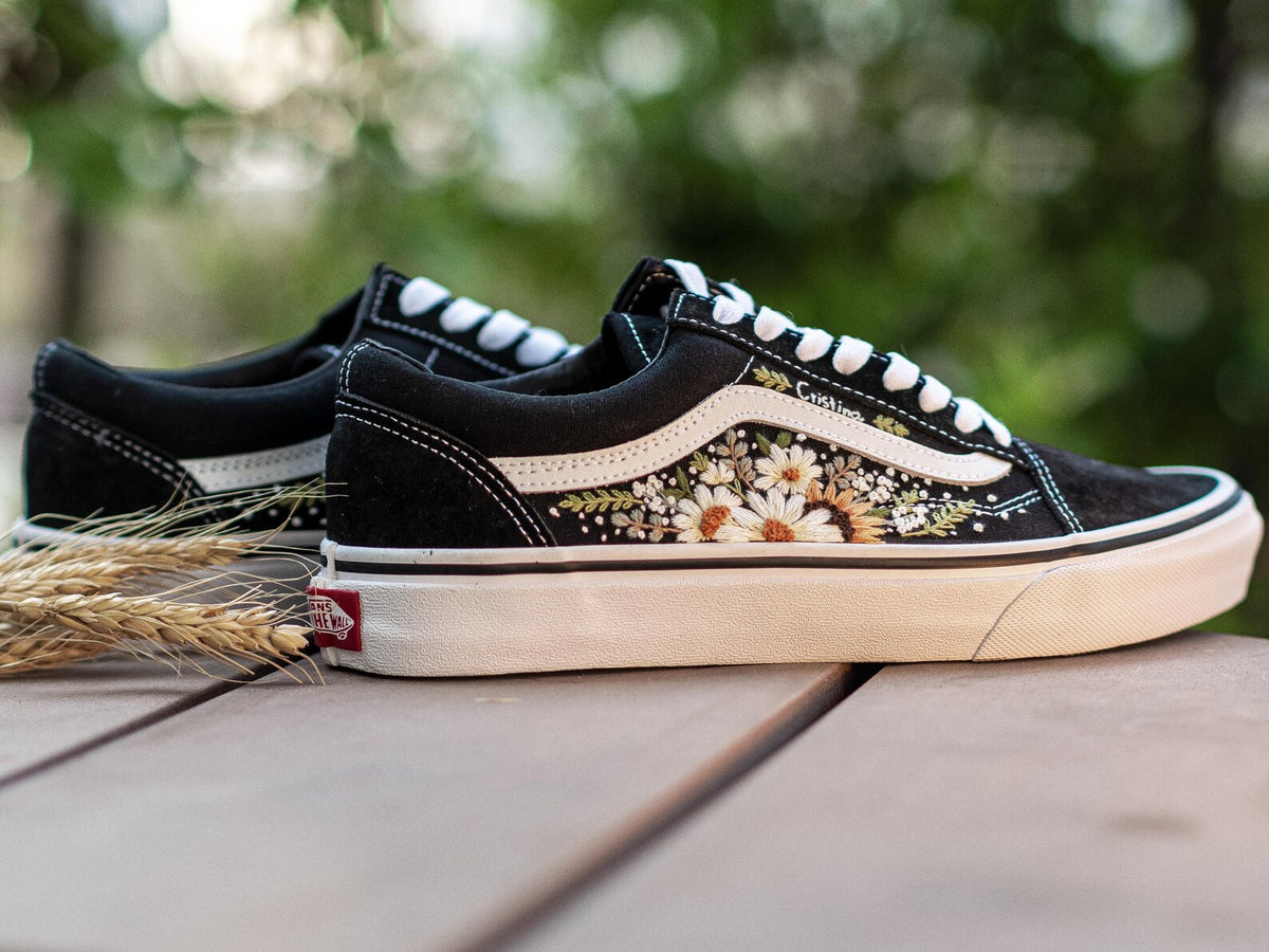 Custom Embroidered Vans: White Floral Sneakers, Gift for Her