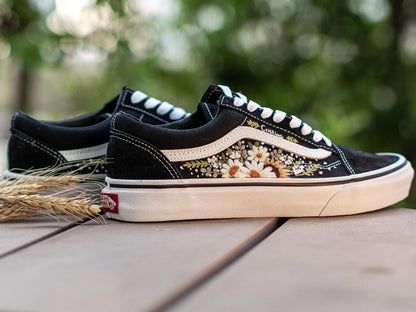 Custom Embroidered Vans: White Floral Sneakers, Gift for Her
