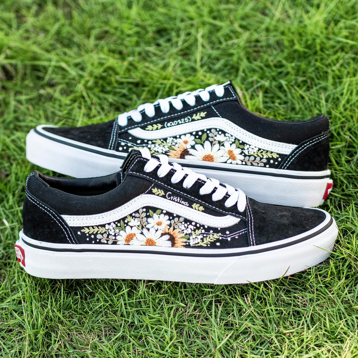 Custom Embroidered Vans: White Floral Sneakers, Gift for Her