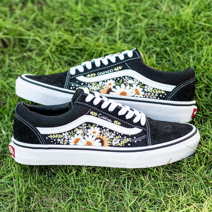 Custom Embroidered Vans: White Floral Sneakers, Gift for Her