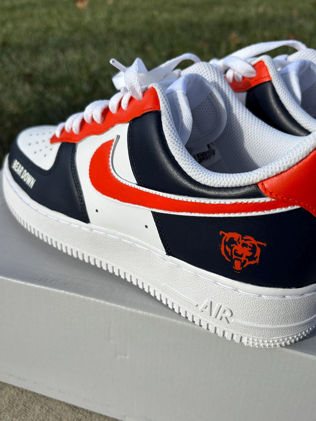 Custom Nike Air Force 1 Chicago Bears “Bear Down” Shoes Orange Navy