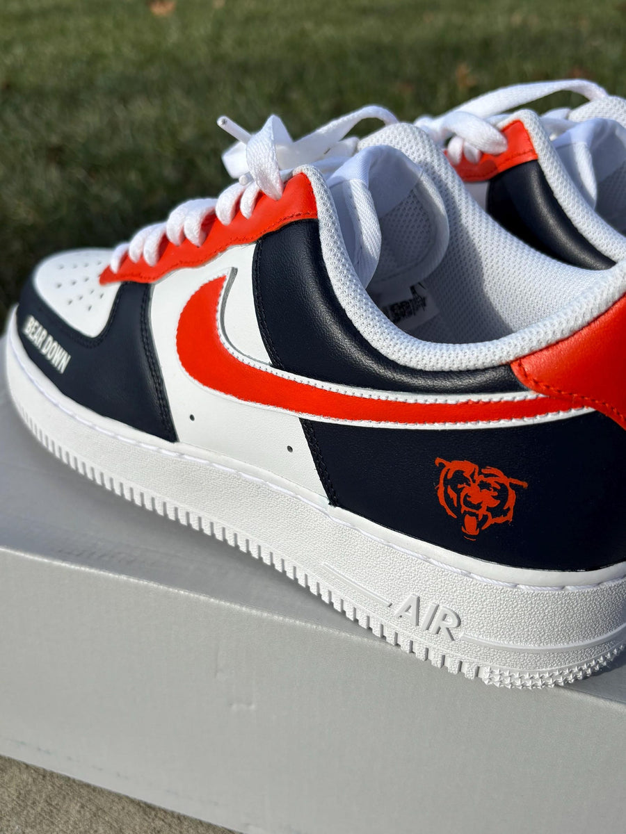 Custom Nike Air Force 1 Chicago Bears “Bear Down” Shoes Orange Navy