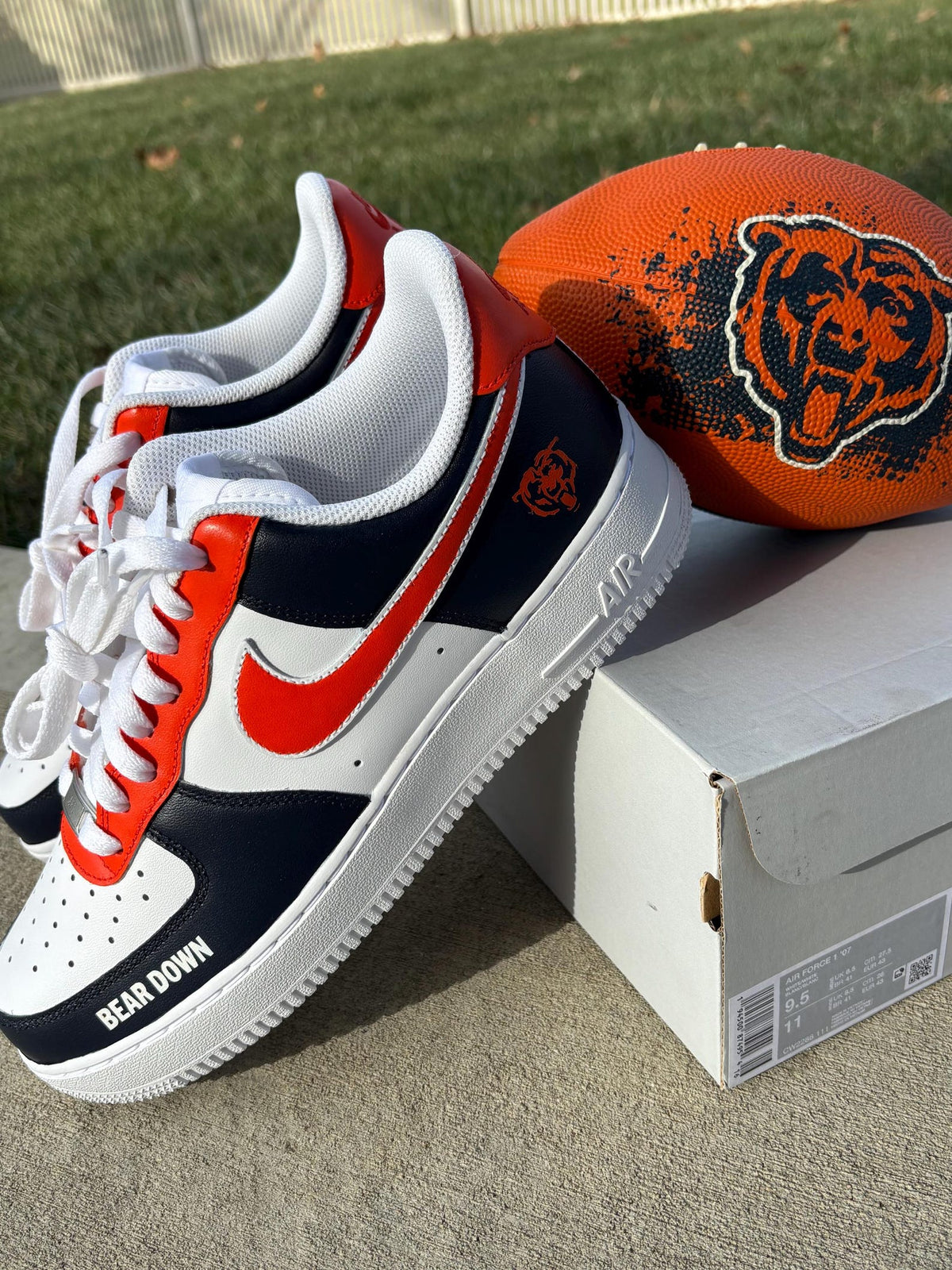 Custom Nike Air Force 1 Chicago Bears “Bear Down” Shoes Orange Navy
