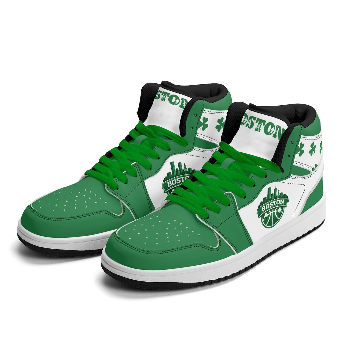Boston Basketball Team Sneakers for Men & Women Leprechaun Team Themed Basketball Sport Shoes Irish Green White Custom Sneakers Gifts Unisex