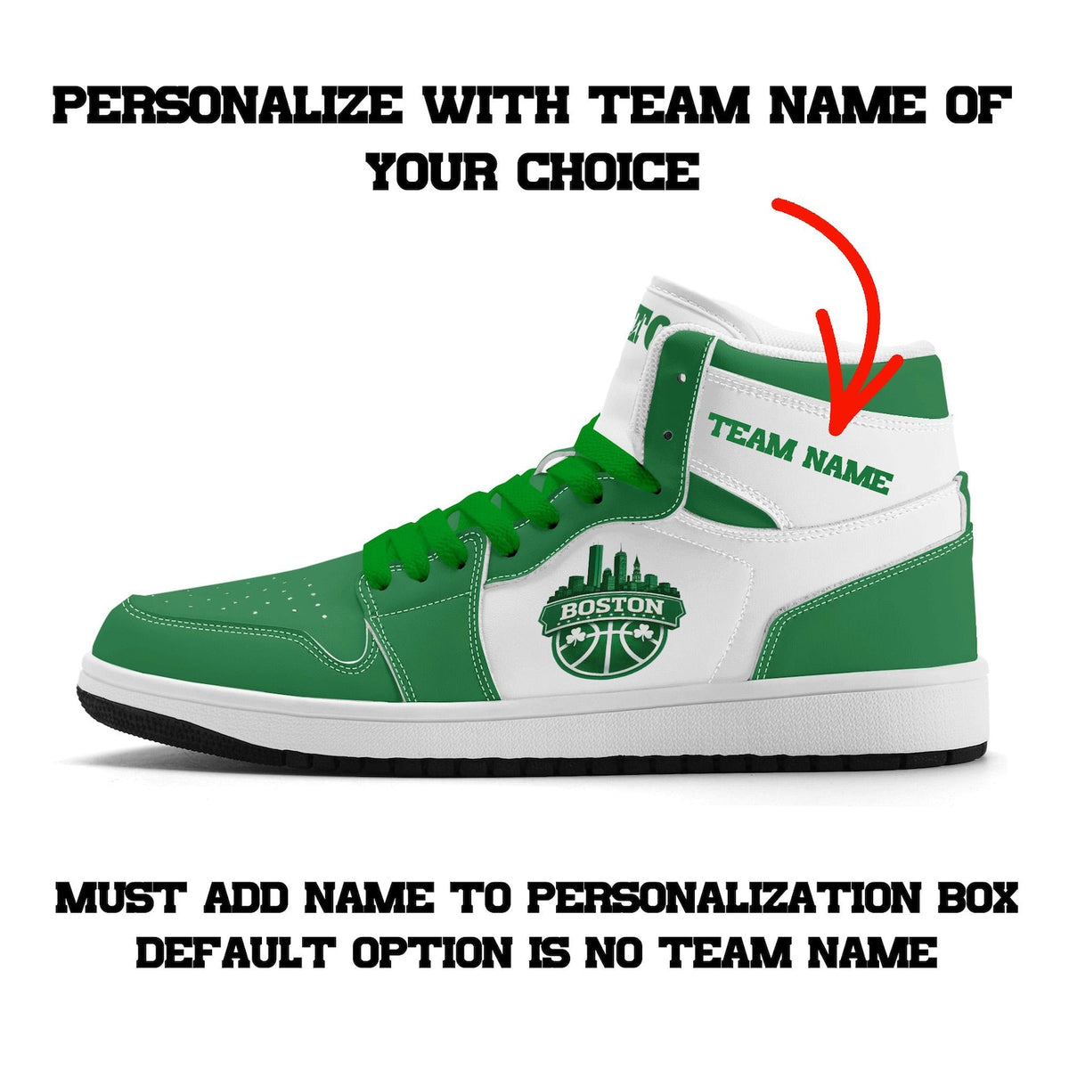 Boston Basketball Team Sneakers for Men & Women Leprechaun Team Themed Basketball Sport Shoes Irish Green White Custom Sneakers Gifts Unisex