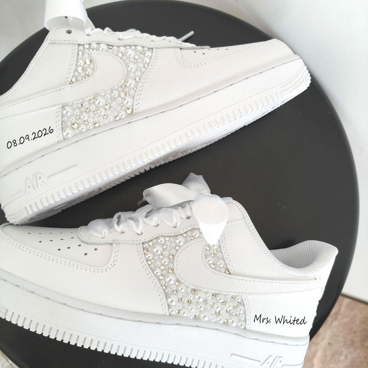 Custom Pearl Lace Air Force One Wedding Shoes–Personalized Bridal Sneakers–A gift for the bride–Anniversary Gift–Comfortable wedding shoe