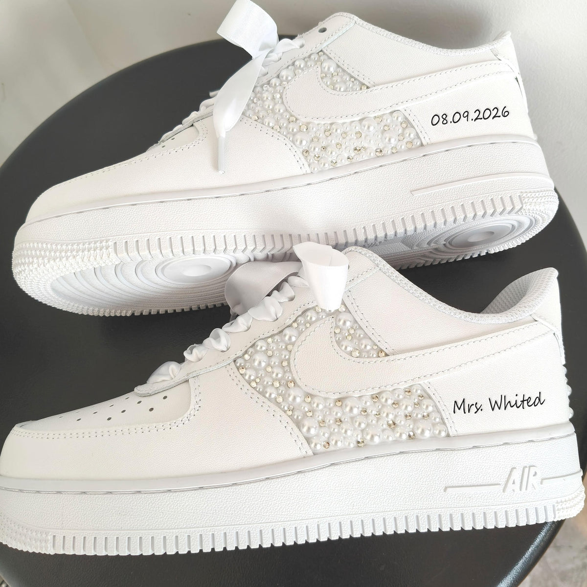 Custom Pearl Lace Air Force One Wedding Shoes–Personalized Bridal Sneakers–A gift for the bride–Anniversary Gift–Comfortable wedding shoe