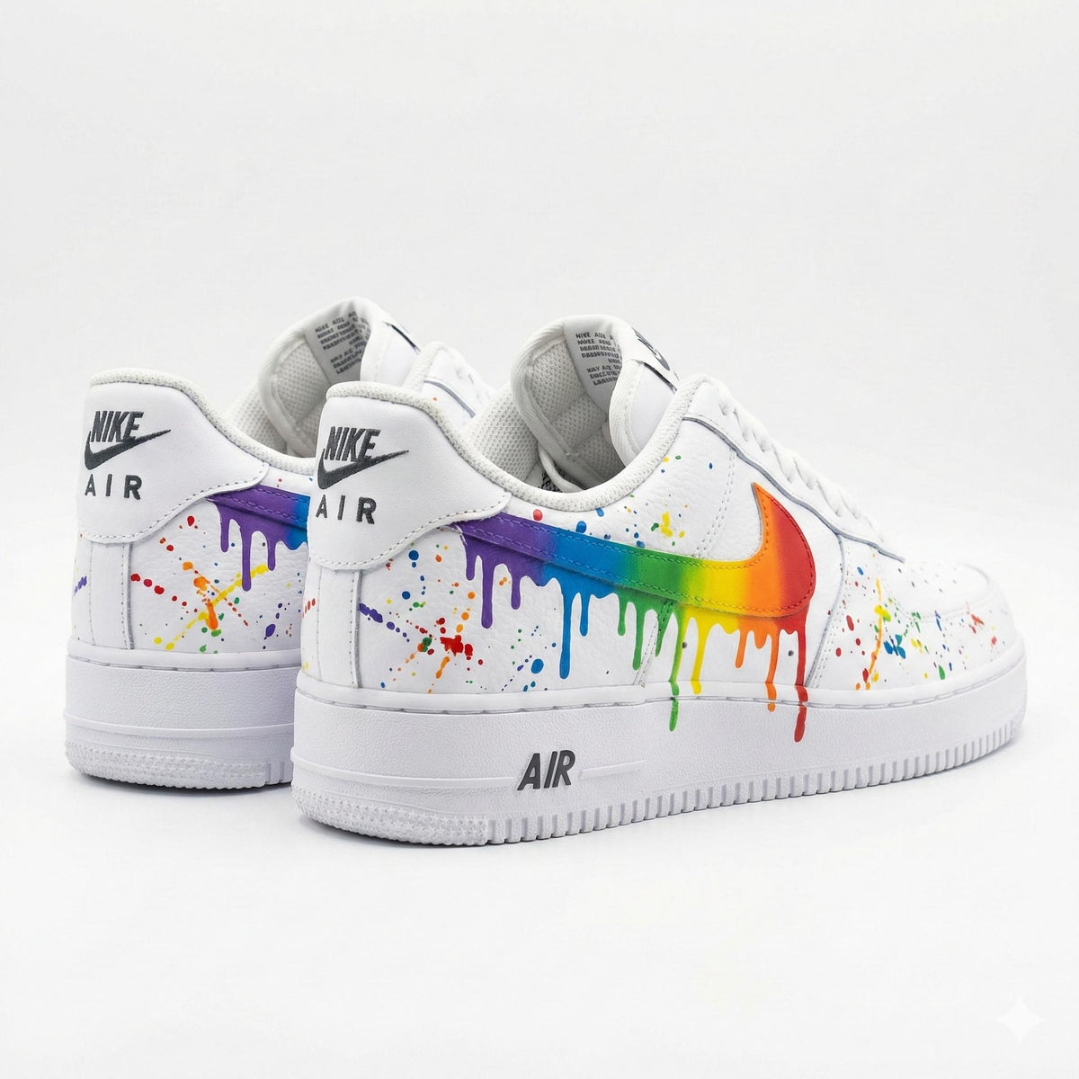 Custom Nike Air Force 1 Shoes | Rainbow Swoosh Paint Splatter | Pride Sneakers AF1