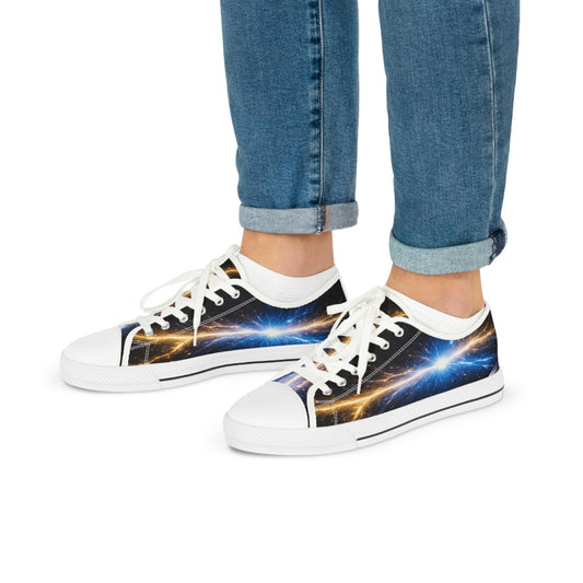 Electric Lightning Sneakers, Blue and Yellow Futuristic Streetwear Shoes, Bold Performance Sneaker Design