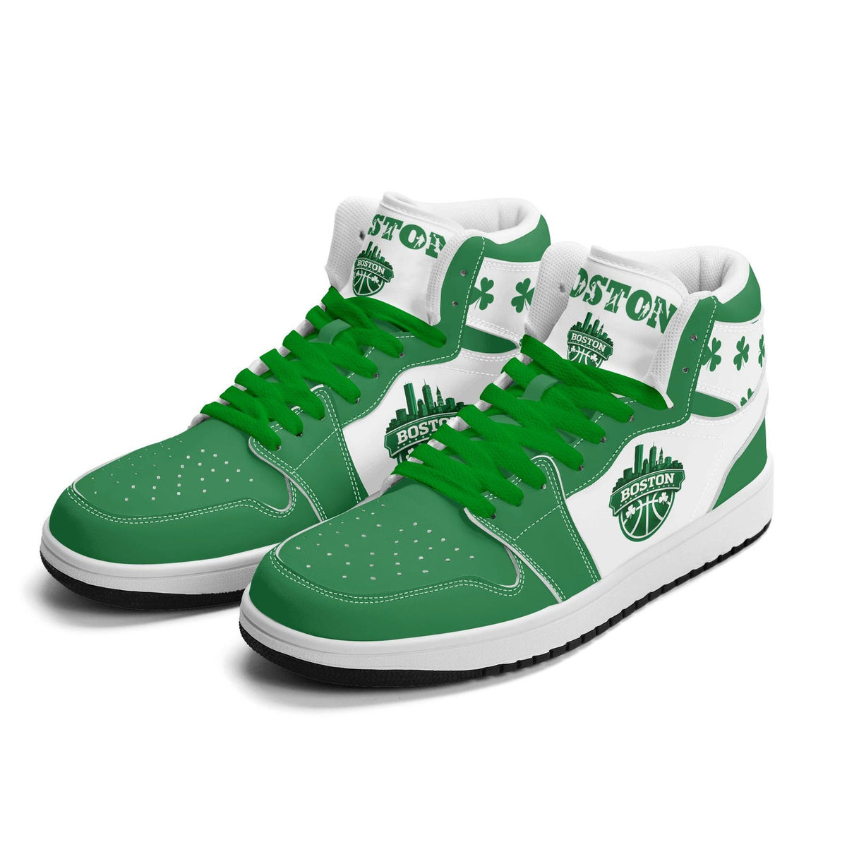 Boston Basketball Team Sneakers for Men & Women Leprechaun Team Themed Basketball Sport Shoes Irish Green White Custom