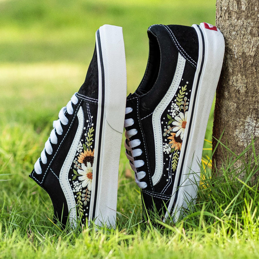 Custom Embroidered Vans: White Floral Sneakers, Gift for Her