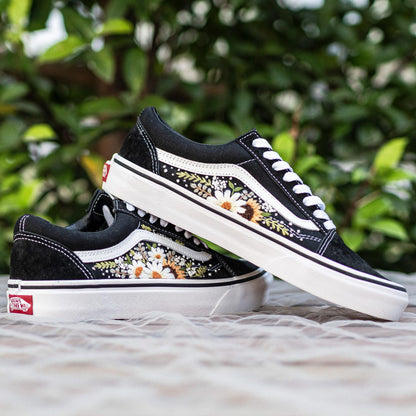 Custom Embroidered Vans: White Floral Sneakers, Gift for Her