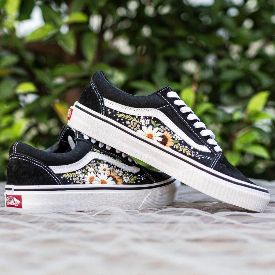 Custom Embroidered Vans: White Floral Sneakers, Gift for Her