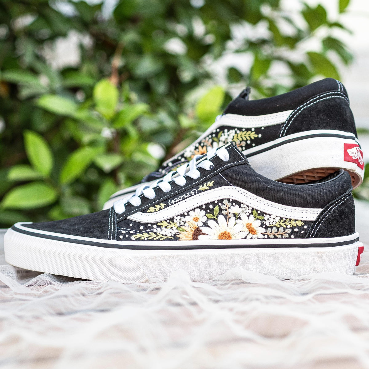 Custom Embroidered Vans: White Floral Sneakers, Gift for Her