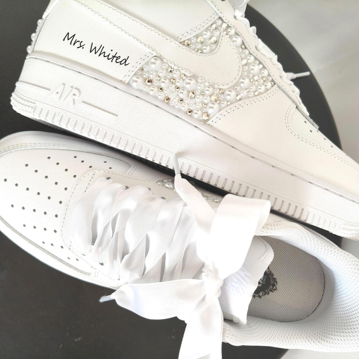 Custom Pearl Lace Air Force One Wedding Shoes–Personalized Bridal Sneakers–A gift for the bride–Anniversary Gift–Comfortable wedding shoe