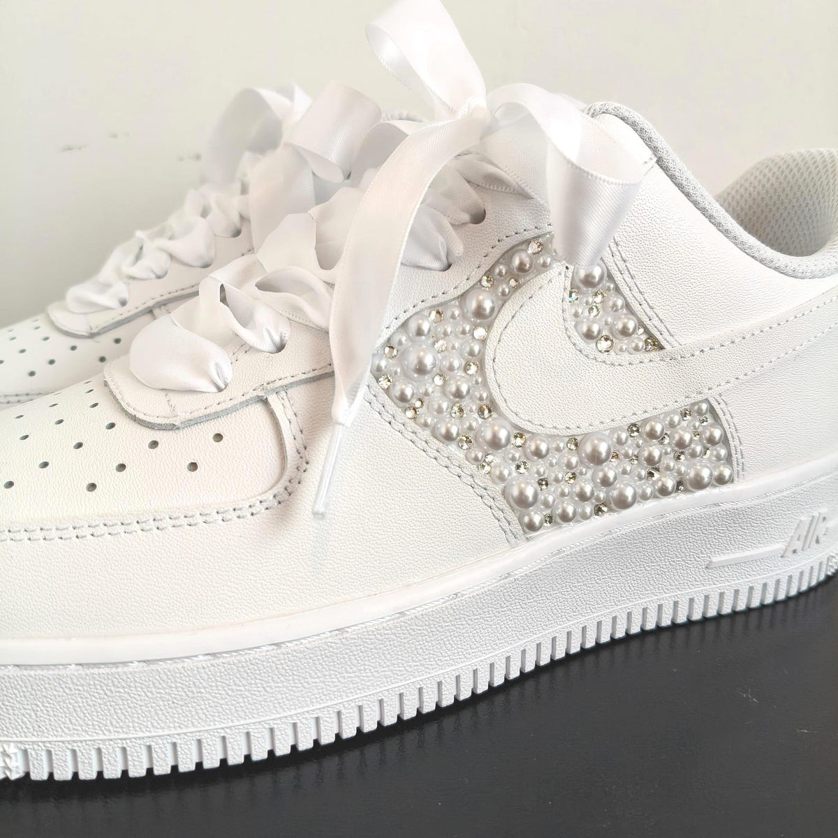 Custom Pearl Lace Air Force One Wedding Shoes–Personalized Bridal Sneakers–A gift for the bride–Anniversary Gift–Comfortable wedding shoe