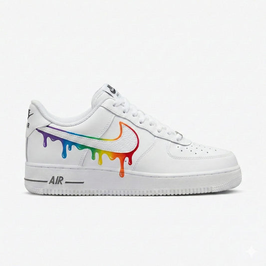 Custom Nike Air Force 1 Shoes | Rainbow Outline Swoosh | Pride Drip Sneakers AF1