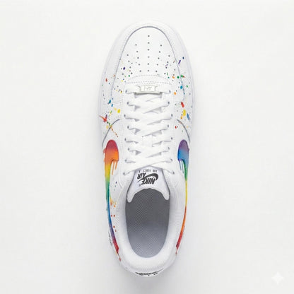 Custom Nike Air Force 1 Shoes | Rainbow Swoosh Paint Splatter | Pride Sneakers AF1