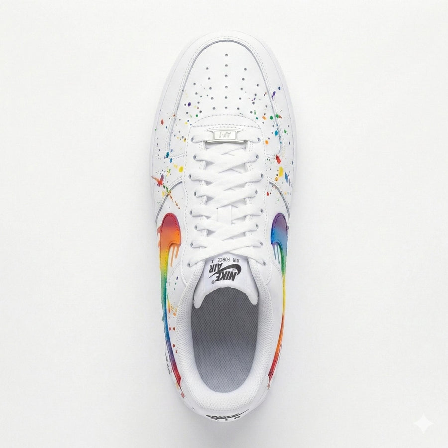 Custom Nike Air Force 1 Shoes | Rainbow Swoosh Paint Splatter | Pride Sneakers AF1