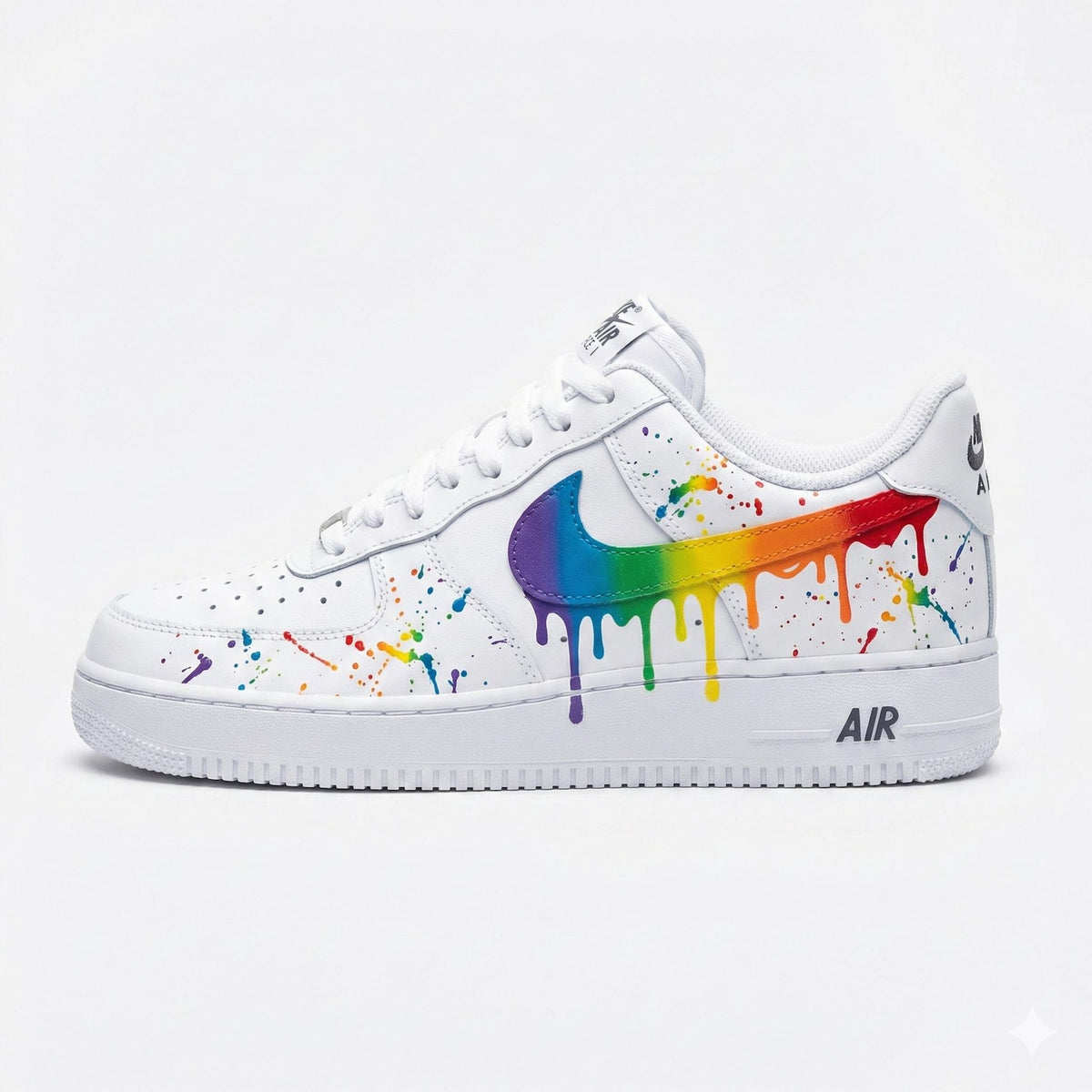 Custom Nike Air Force 1 Shoes | Rainbow Swoosh Paint Splatter | Pride Sneakers AF1