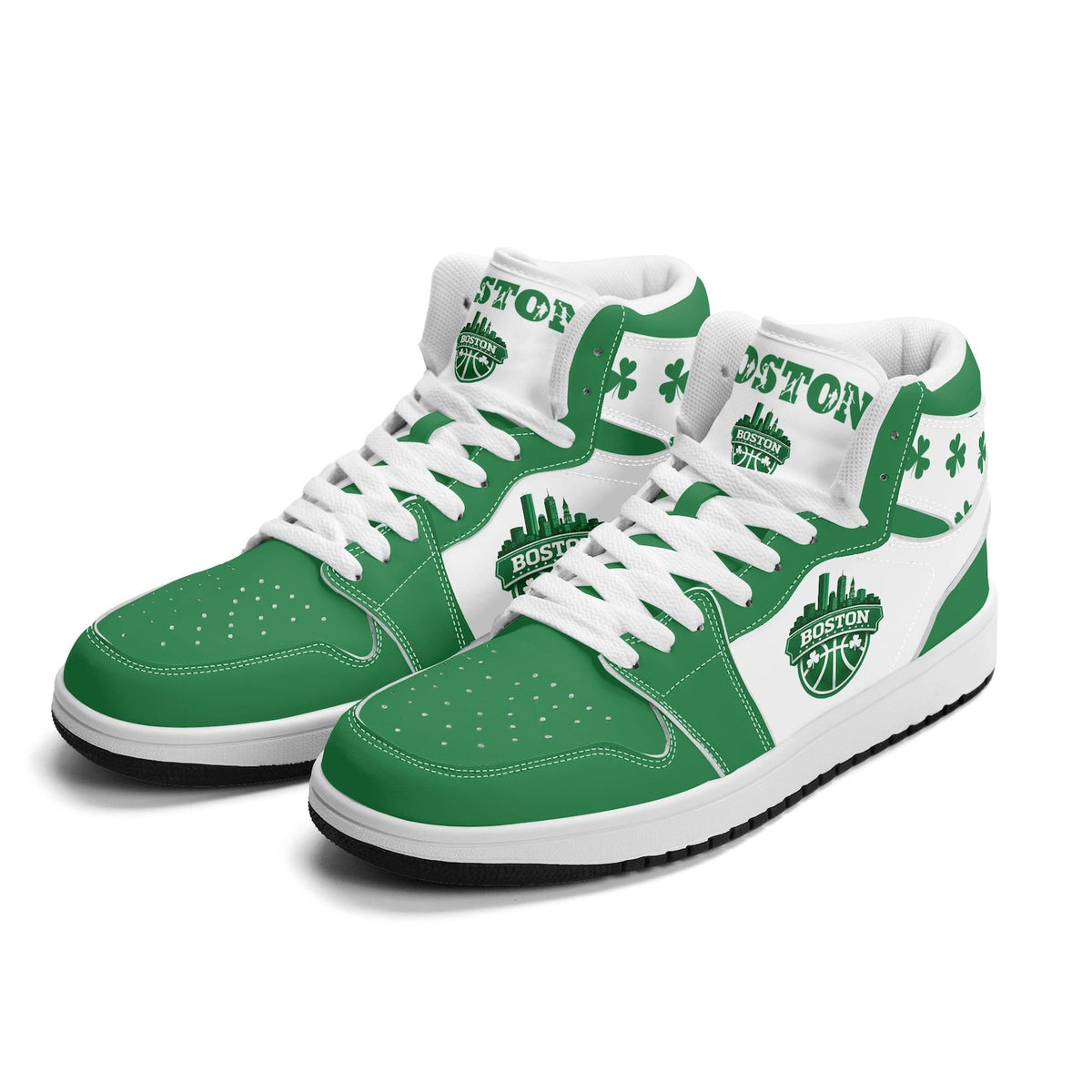 Boston Basketball Team Sneakers for Men & Women Leprechaun Team Themed Basketball Sport Shoes Irish Green White Custom Sneakers Gifts Unisex
