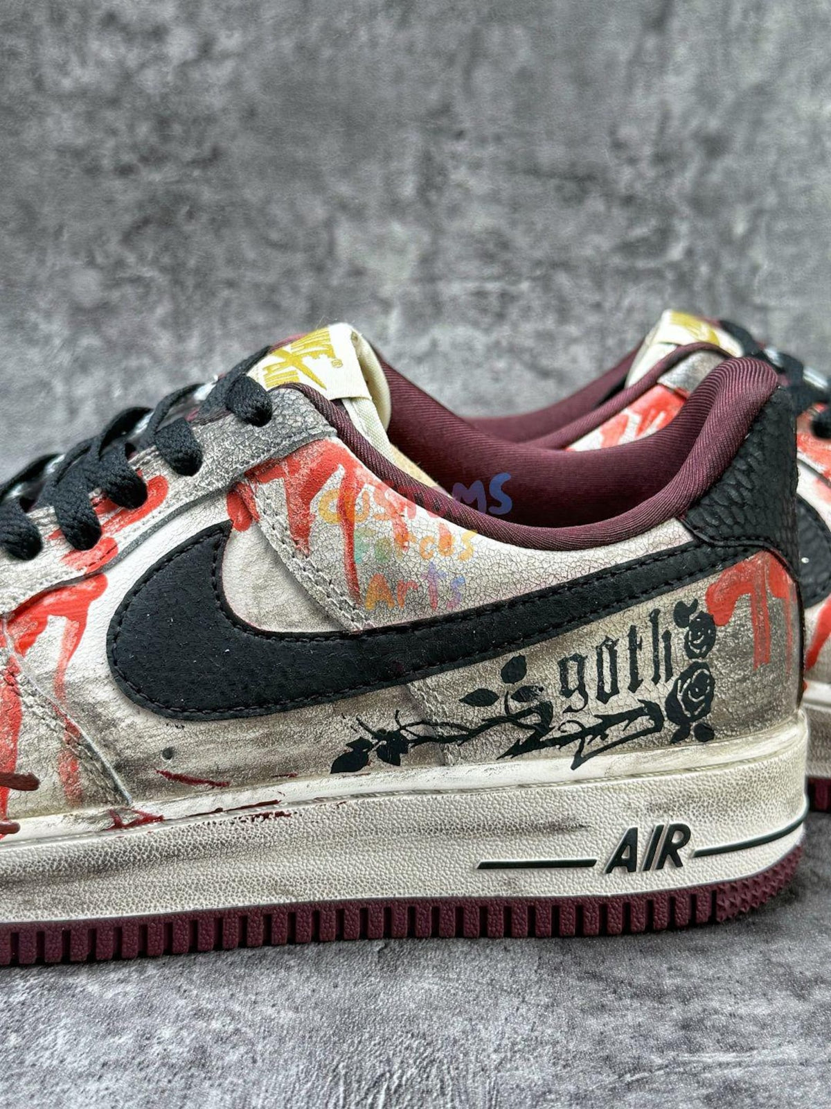 Custom Air force 1 gothic horror fake blood splatter sneakers - Hand painted af1 dark aestetic one of a kind.