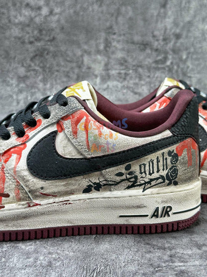 Custom Air force 1 gothic horror fake blood splatter sneakers - Hand painted af1 dark aestetic one of a kind.