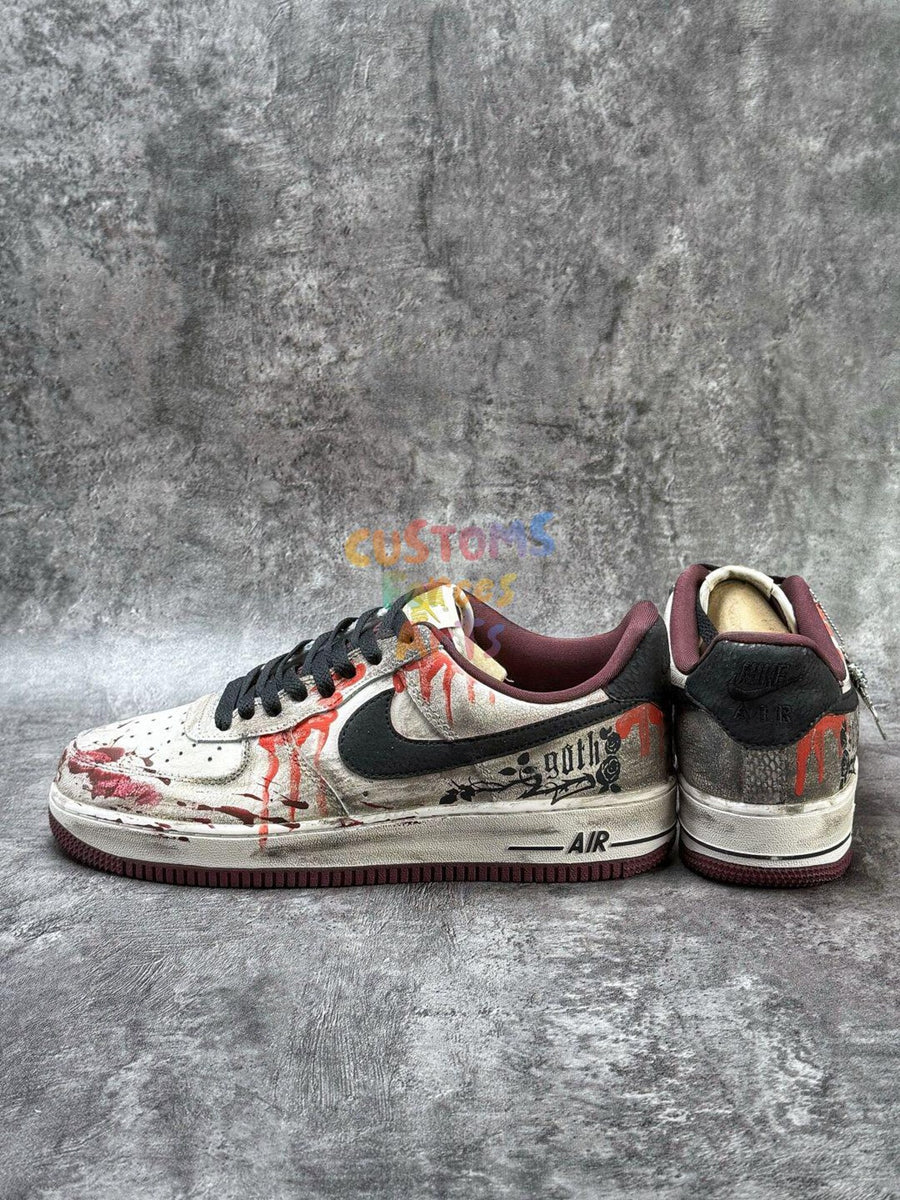 Custom Air force 1 gothic horror fake blood splatter sneakers - Hand painted af1 dark aestetic one of a kind.