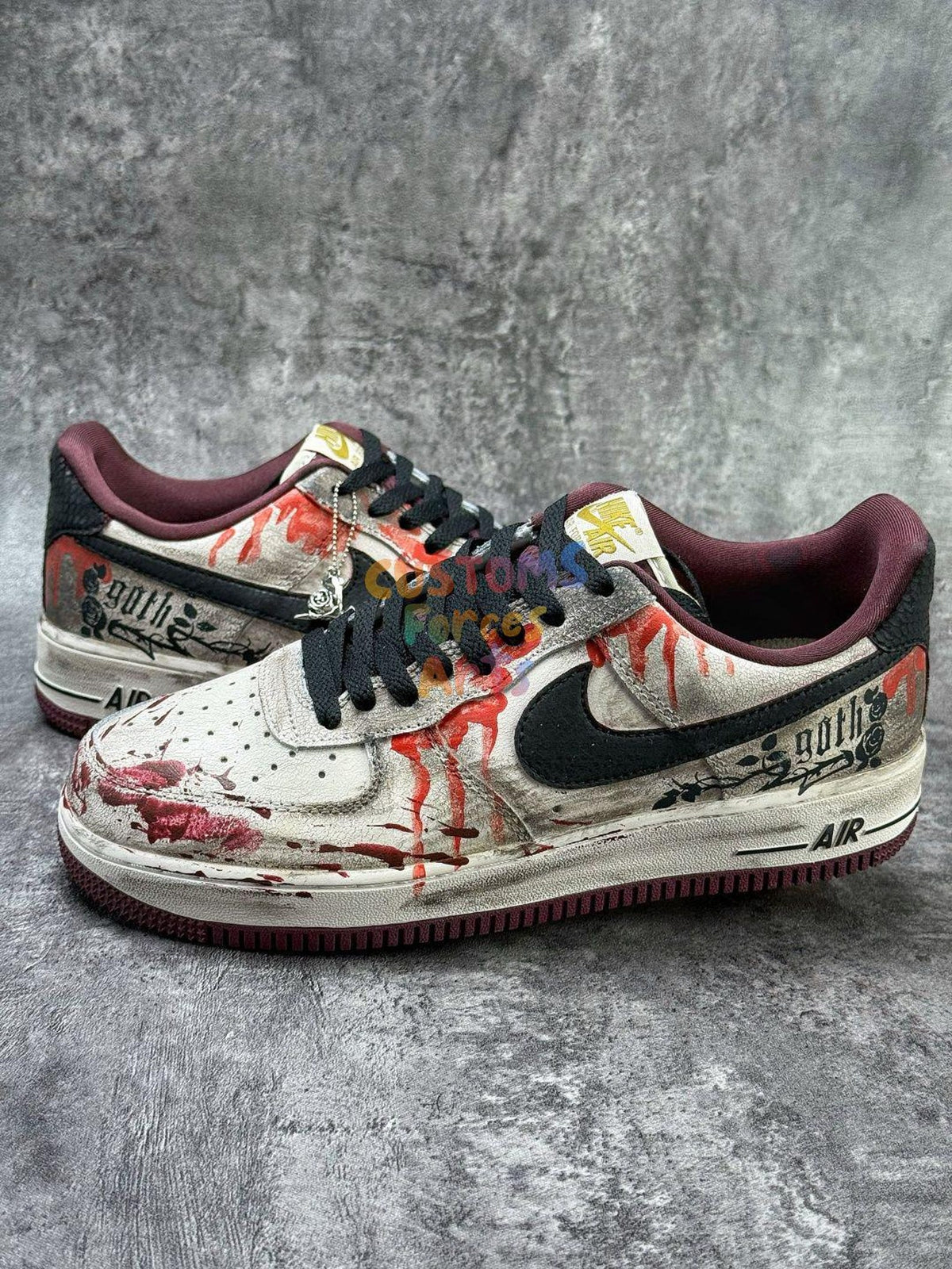 Custom Air force 1 gothic horror fake blood splatter sneakers - Hand painted af1 dark aestetic one of a kind.