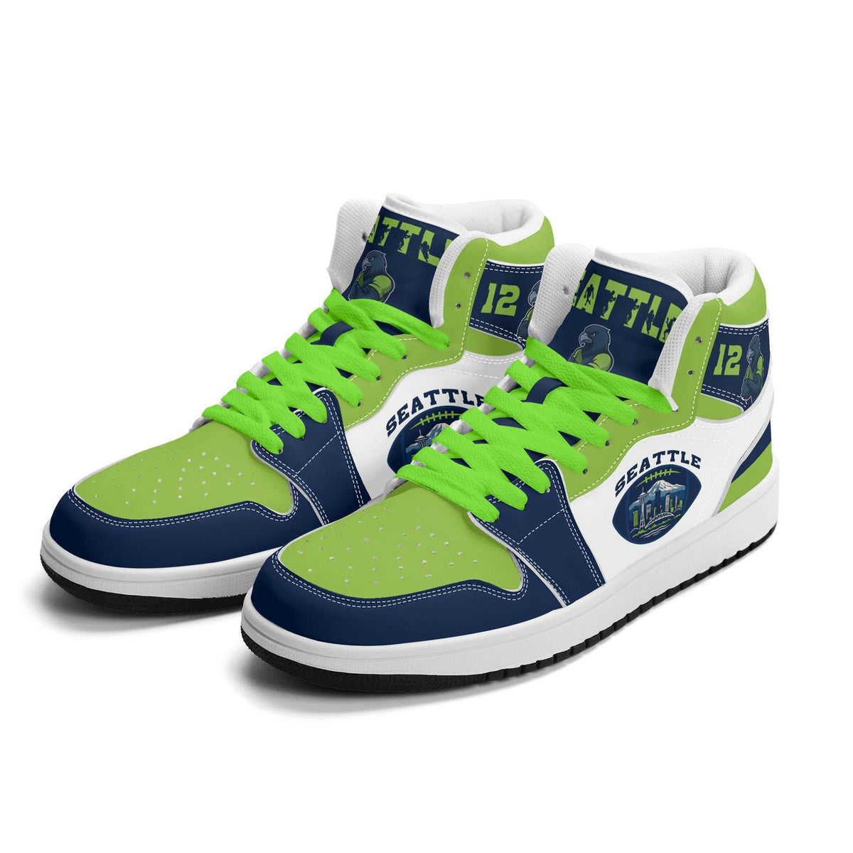 Seattle Football Team Shoes for Men & Women Team Themed Basketball Shoes Custom Blue Green Football Sneaker Seattle Sneakers Seattle Gift